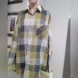 Avanti Uomo Men's 17.5 36/37 Plaid Dress Shirt - Green and Gray Needs Cufflinks